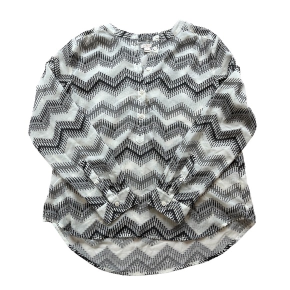 J. Crew Factory Tops - J. Crew Chevron Semi-Sheer Black & White Blouse Womens sz M Chic Spring Office
